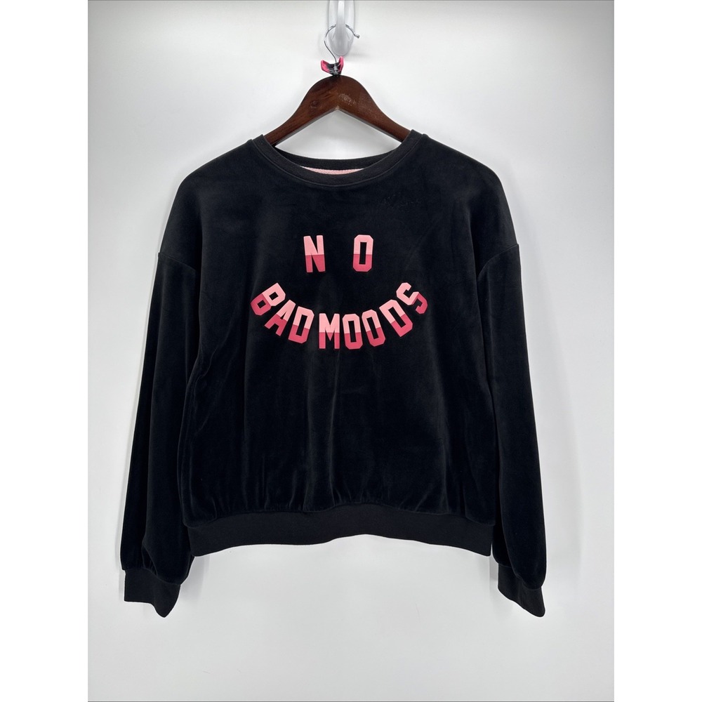 My Favorite Sweatshirt Girls 14/16 Black Velour No Bad Moods Graphic Pullover